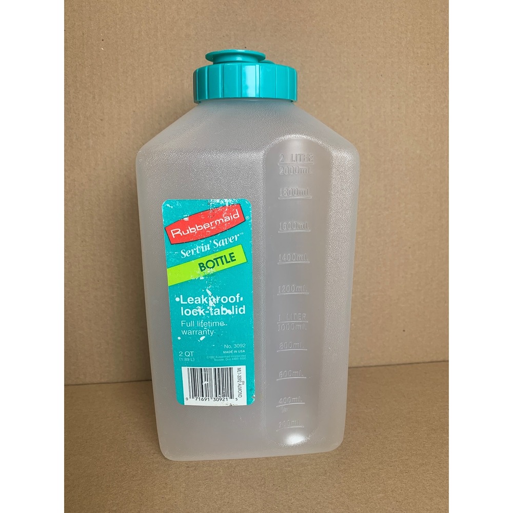 Vintage Rubbermaid Servin Saver 2 Quart Bottle Teal Lock Tab Lid Made in USA‎